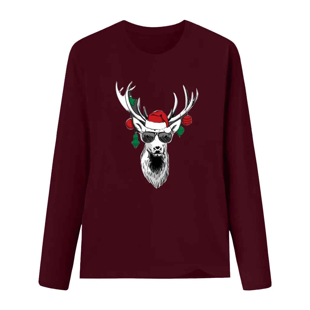 

FREE OSTRICH Women Top Fashion Christmas Elk Print Blouse Tie Dry Plus Size Casual Winter Long Sleeve Shirt Blusas Pullover