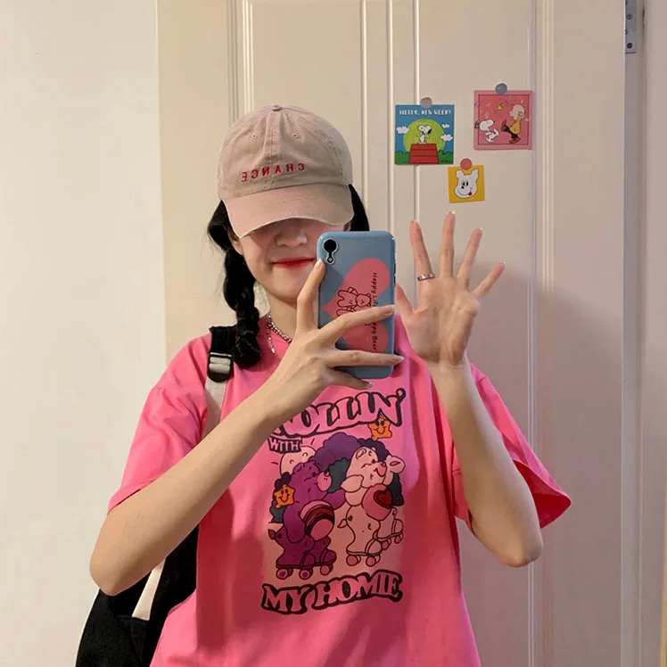 

Chic Retro Hong Kong Style Short Sleeve T-shirt Women's Loose Korean Style Versatile Ins Trendy Harajuku Style Half Sleeve Super