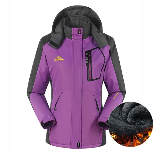 velvet women purple Мужская зимняя куртка для походов на открытом воздухе, Мужская теплая ветровка, мужская спортивная куртка для кемпинга, катания на лыжах, водонепроницаемая ветрозащитная куртка - Цвет: velvet women purple