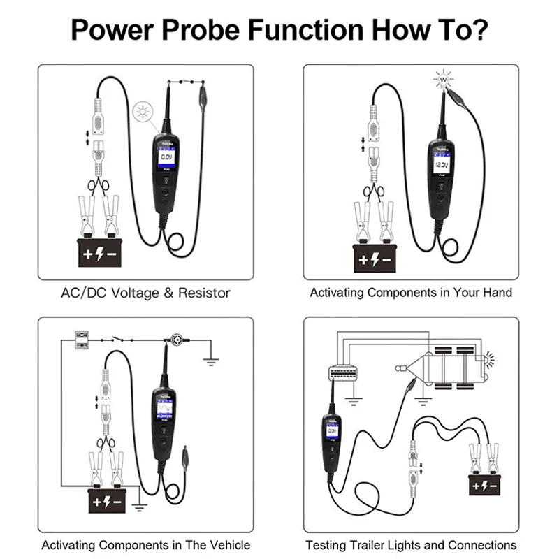 

P100 Electrical System Diagnostics Tester Power Scanner Diagnostic Tool Automotive Voltage Circuit Tester For 12V Cars 24V Truck