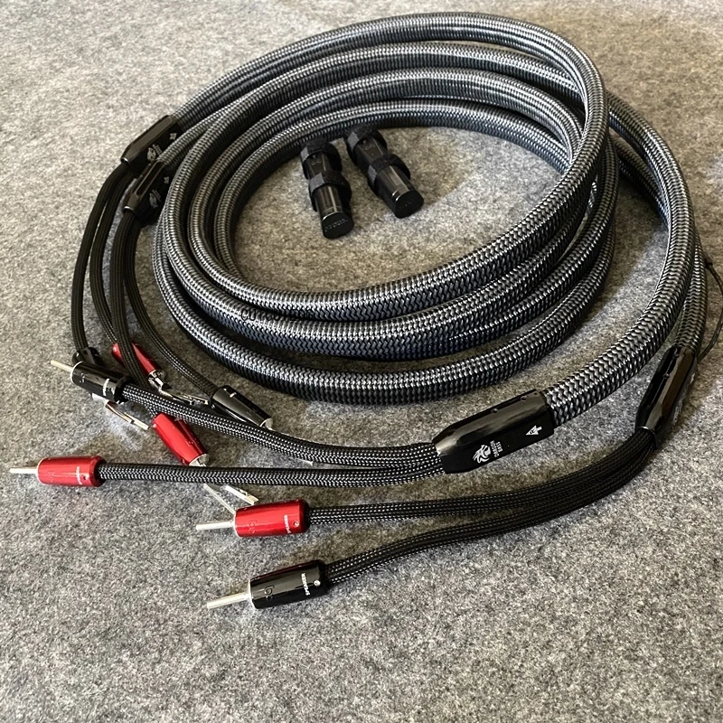 

Hi-end Solid PPS Silver Biwire Audio Line Dragon Bass Speaker Cable Banana to Spade Plug