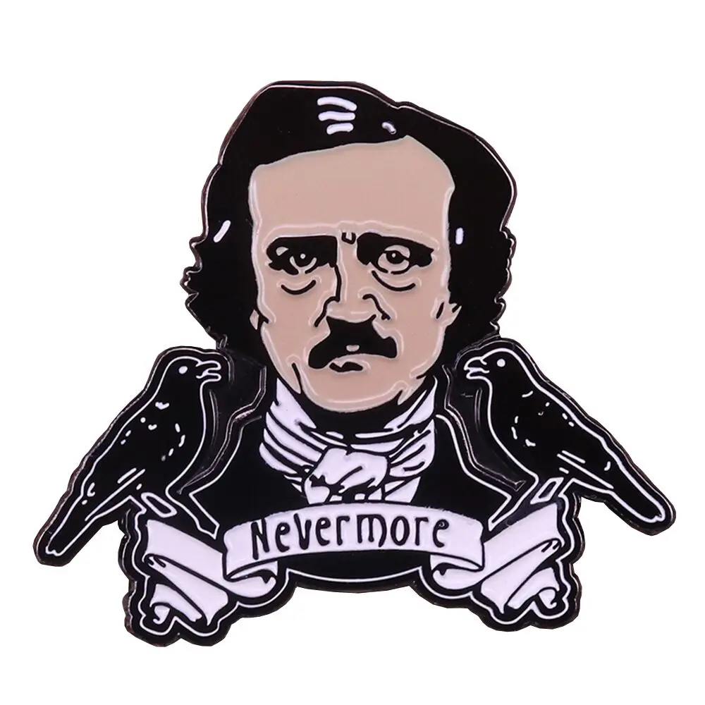 Edgar Allan Poe Never More Brooch Pins Enamel Metal Badges Lapel Pin Brooches Jackets Jeans Fashion Jewelry Accessories