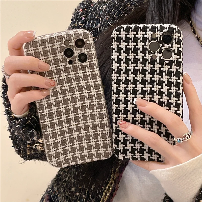 

13 Pro Case Luxury CC Korean Style Fabric knit Soft Cover for iPhone 13 12 Pro MAX 7 8 Plus XR XS X PC Retro CC Cases 11 Pro Max