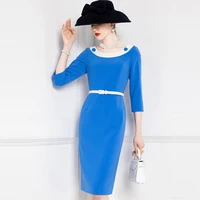 high end retro dress early spring 2021 new womens fashion celebrity slim fitting 3 4 sleeve round neck