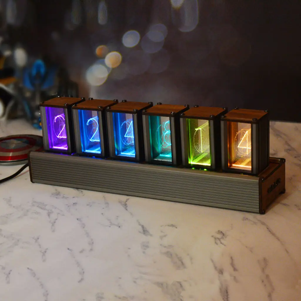 

Цифровые часы Nixie Tube, электронные, 6 бит, RGB, светодиодный дисплей времени, креативное Ретро украшение настольной полки, лучший подарок