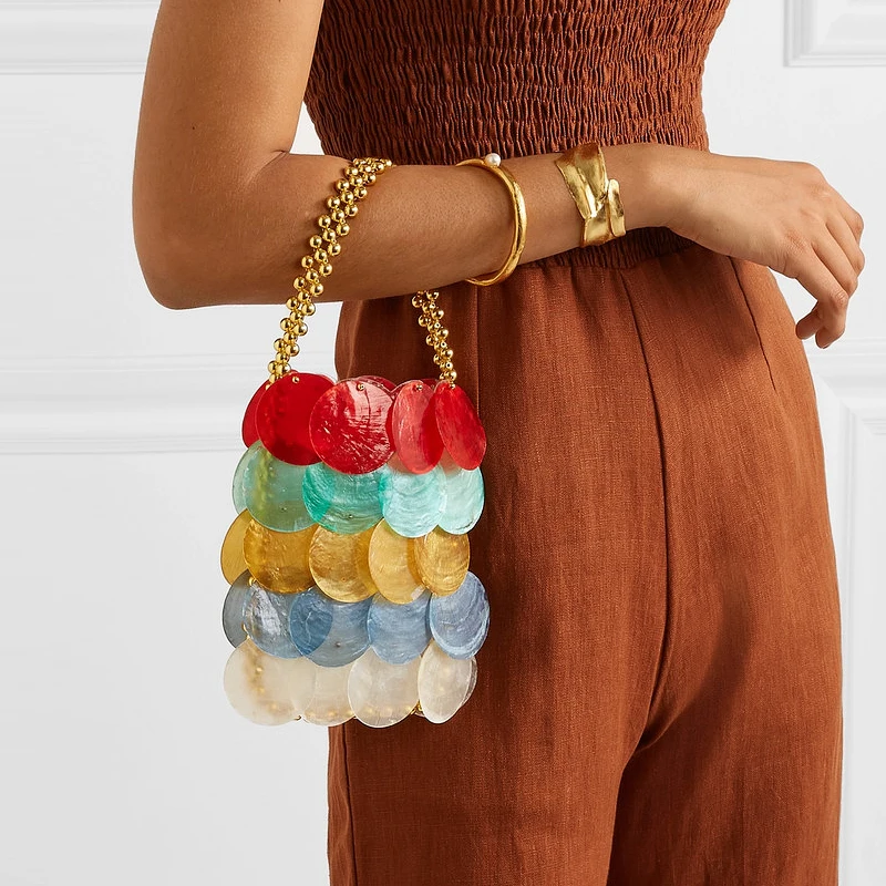 Женская сумка-клатч из натуральной кожи расшитая бисером с жемчужинами и