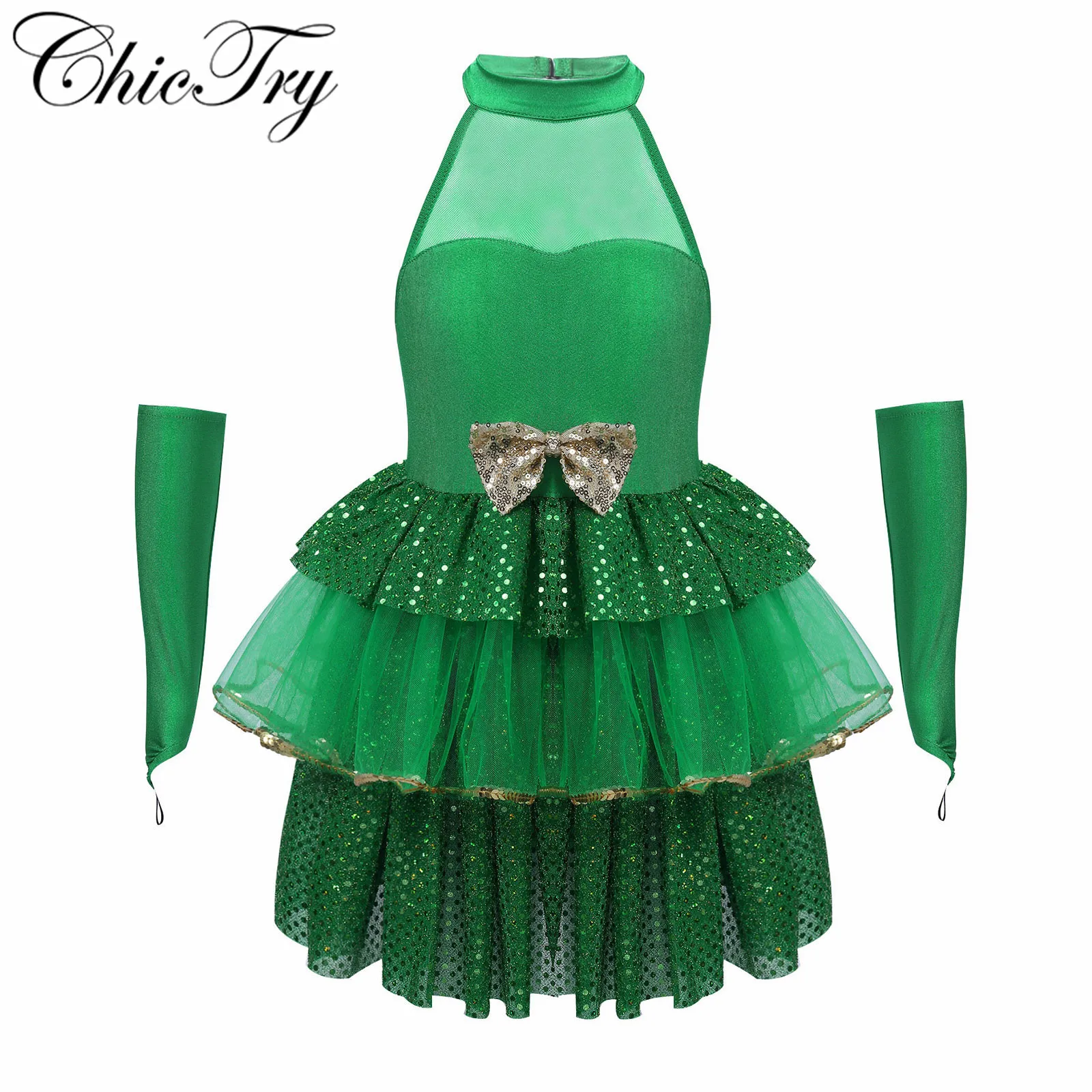 Рождественское платье Elf праздничный костюм для косплея с блестками девочек