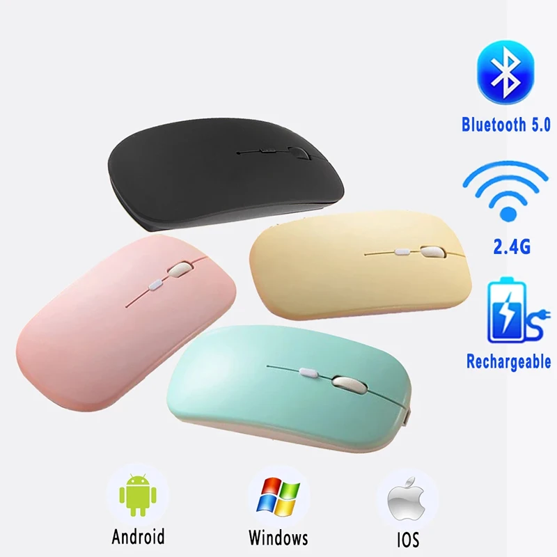

Rechargeable Bluetooth Mouse For iPad Wireless Ultra Thin Computer USB Optical Pink Mouse For iOS Android Tablet Laptop PC