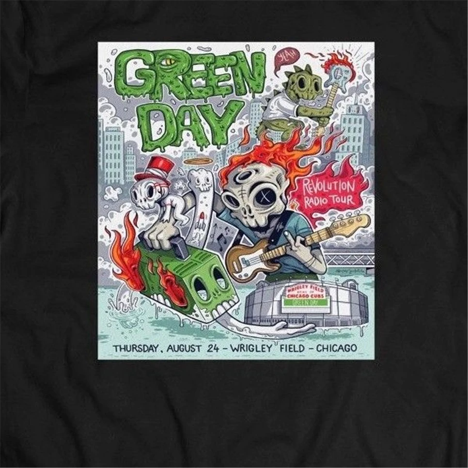 Зеленый День Wrigley показ постер Oldskool Art рубашка полная передняя Футболка мужская