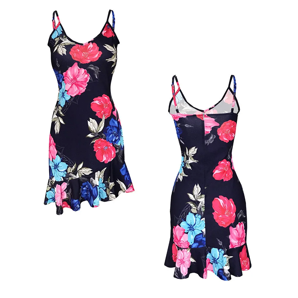 Женское вечернее платье на бретелях-спагетти с цветочным принтом | Женская