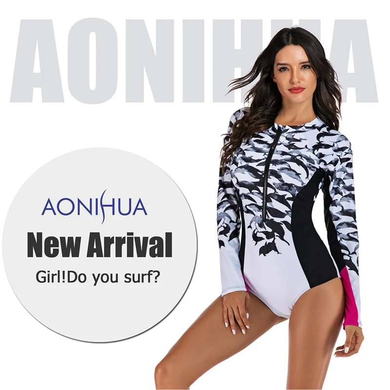 Женский слитный купальник для взрослых с длинным рукавом животный принт