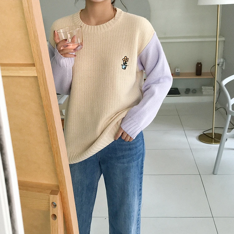 REALEFT/осенне-зимние теплые женские свитера с круглым вырезом и вышивкой пуловер в