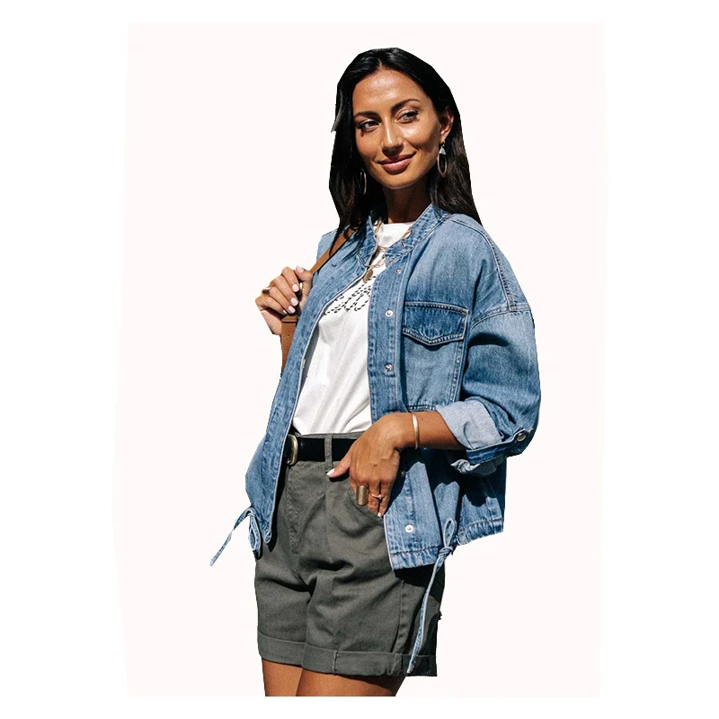 

Drawstring Loose Women's Denim Coat Jacket Solid Color Vintage Autumn Streetwear Fashion Casual 2020 Spring Women's Denim Coat