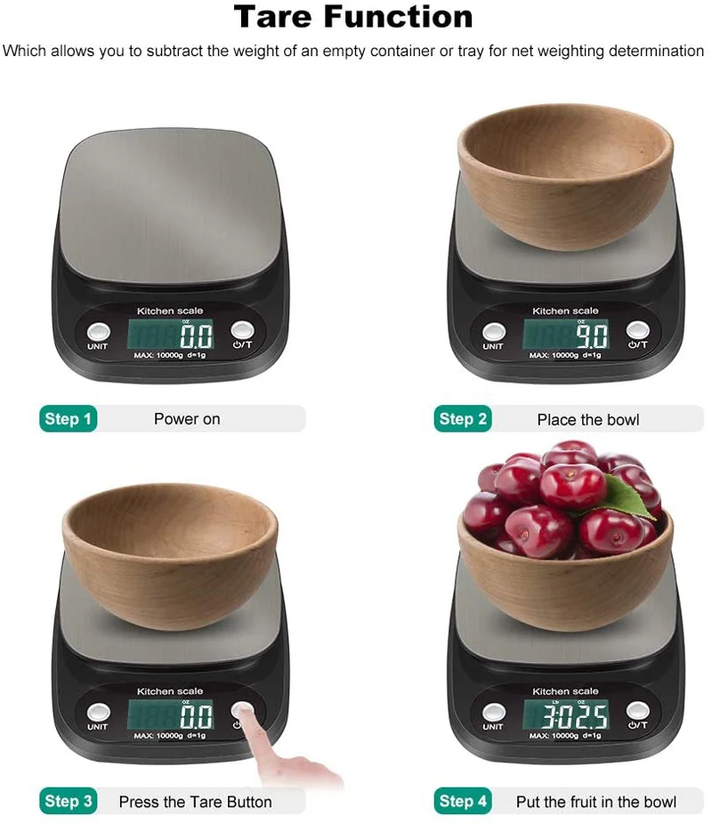 Электронный Кухня весы 22lb / 10 кг Нержавеющая сталь цифровой для взвешивания