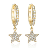 new copper cubic zirconia five pointed star shape earrings gifts for women drop earrings fashion female jewelry 2021