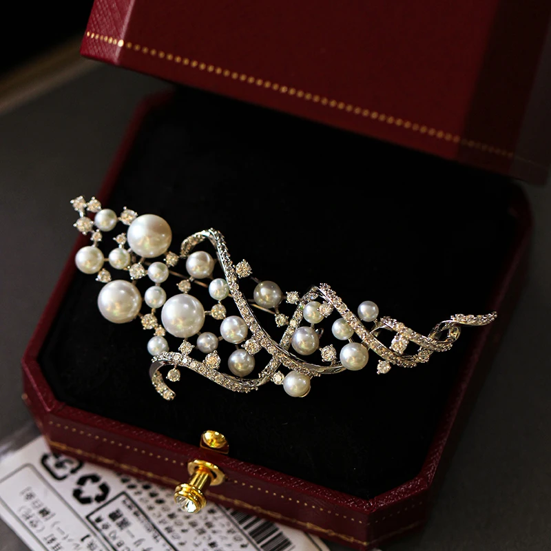 

zq French Lace Palace Style Luxury Natural Pearl Zircon Gold Plated High-End Brooch Corsage