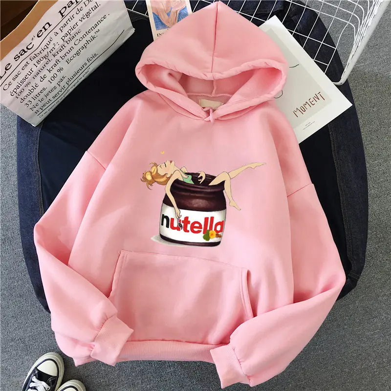 Женский пуловер с капюшоном Осень-зима принтом Nutella Kawaii | Женская одежда