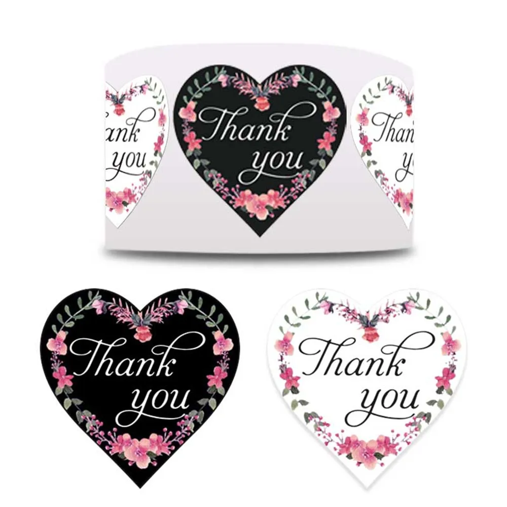 

100-500pcs Heart Thank You Stickers Wedding Festival Party Favors Paper Decorative Sticker Envelope Package Seal Label Stickers