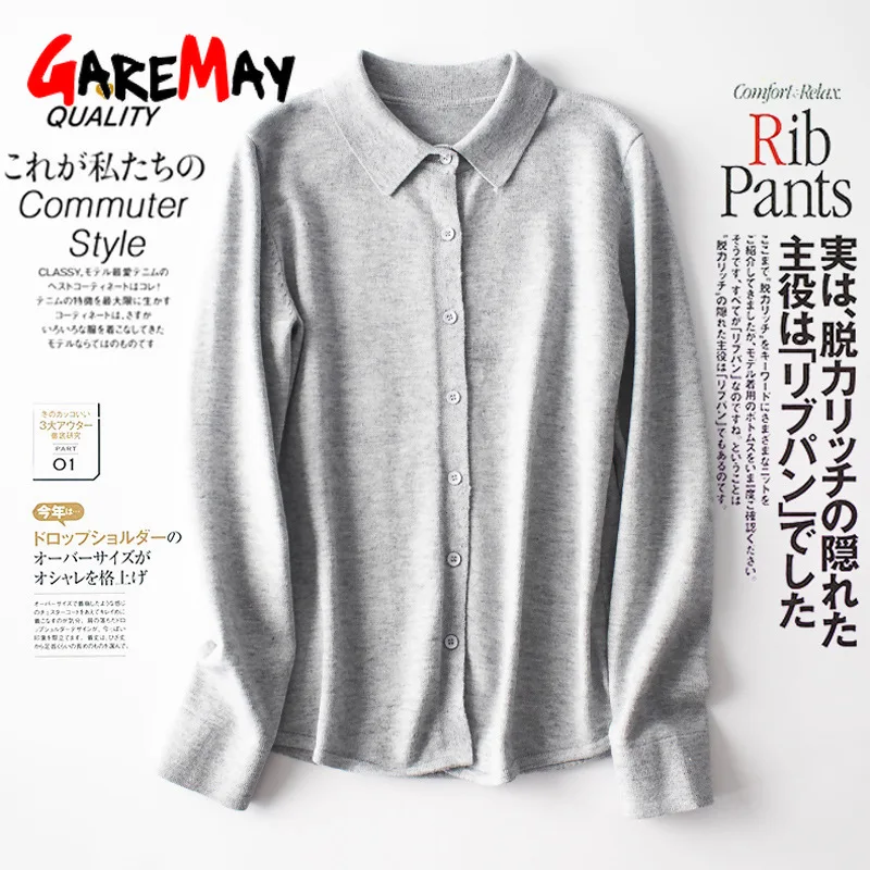 GareMay Pullovers women's knitted jacket Sweaters cardigan for women jumper Turn Down Collar knitting Tops Female plus size |
