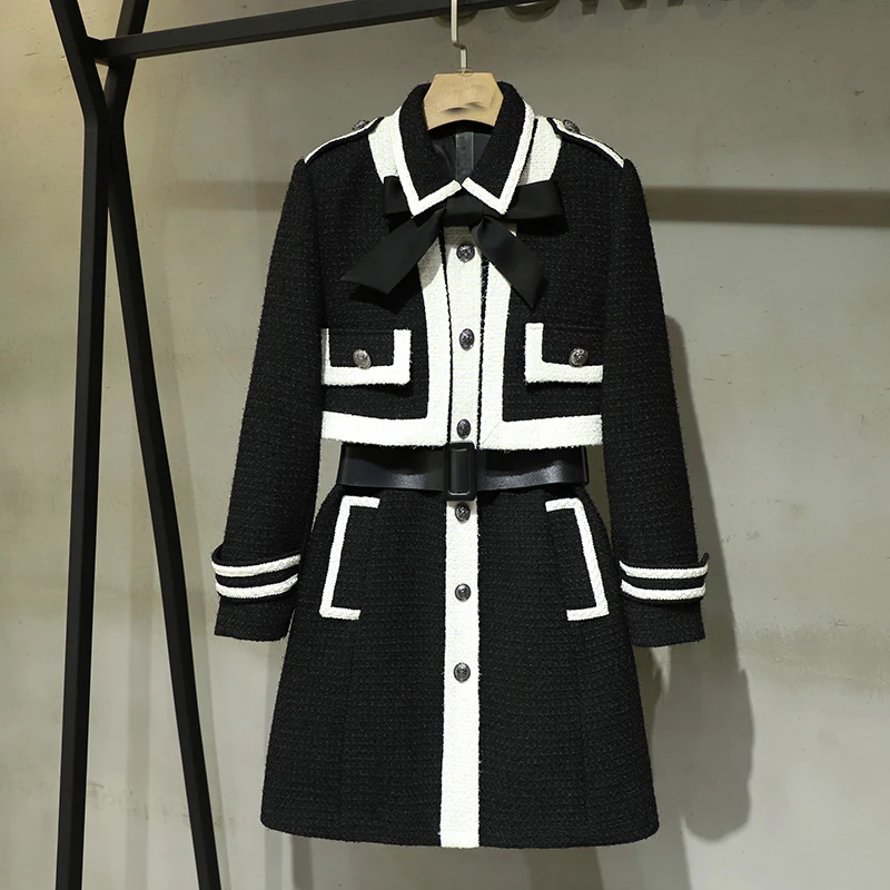 

Осенние высокие 2021FW качества женская модная куртка пальто + платье-рубашка без рукавов для женщин на каждый день; Комплект одежды из 2 предме...