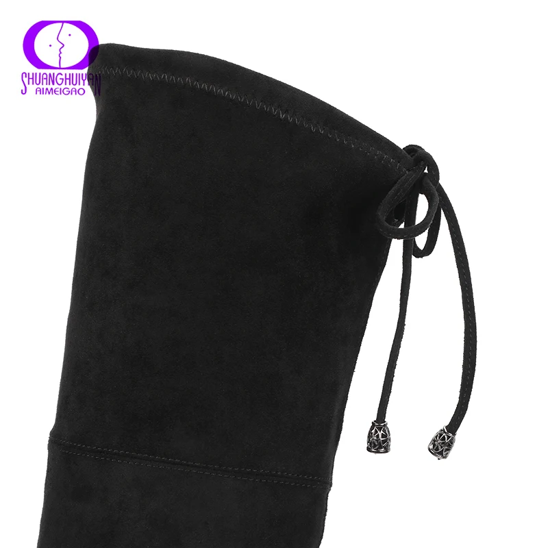 AIMEIGAO Black Suede Long Boots Women Thigh High Over The Knee Winter Boots Women High Heels Soft Leather Boots Femme Botas