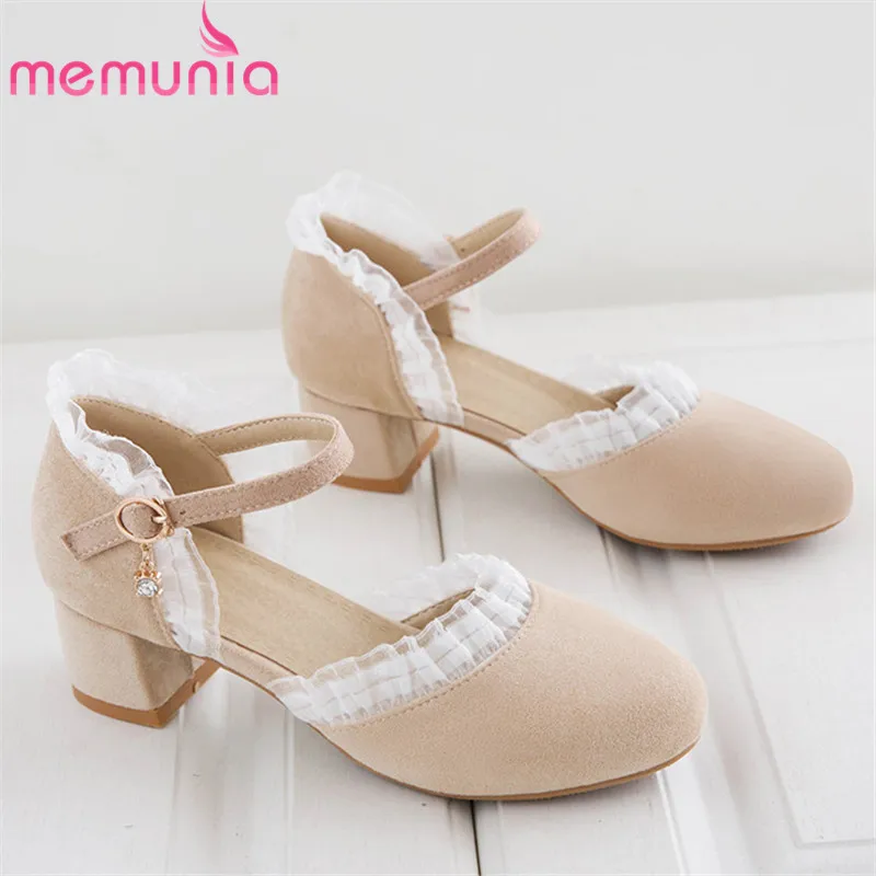 

MEMUNIA 2020 newest spring summer single shoes women pumps flock buckle 4cm square heel sweet casual party shoes female