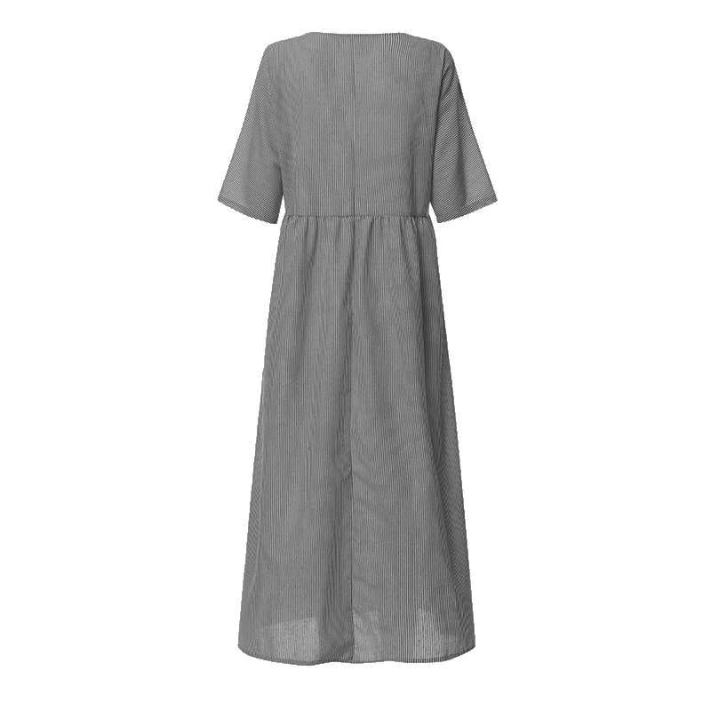 ZANZEA размера плюс Полосатое Платье женское повседневное длинное макси Vestidos винтажное летнее платье с круглым вырезом хлопковое льняное платье 5XL