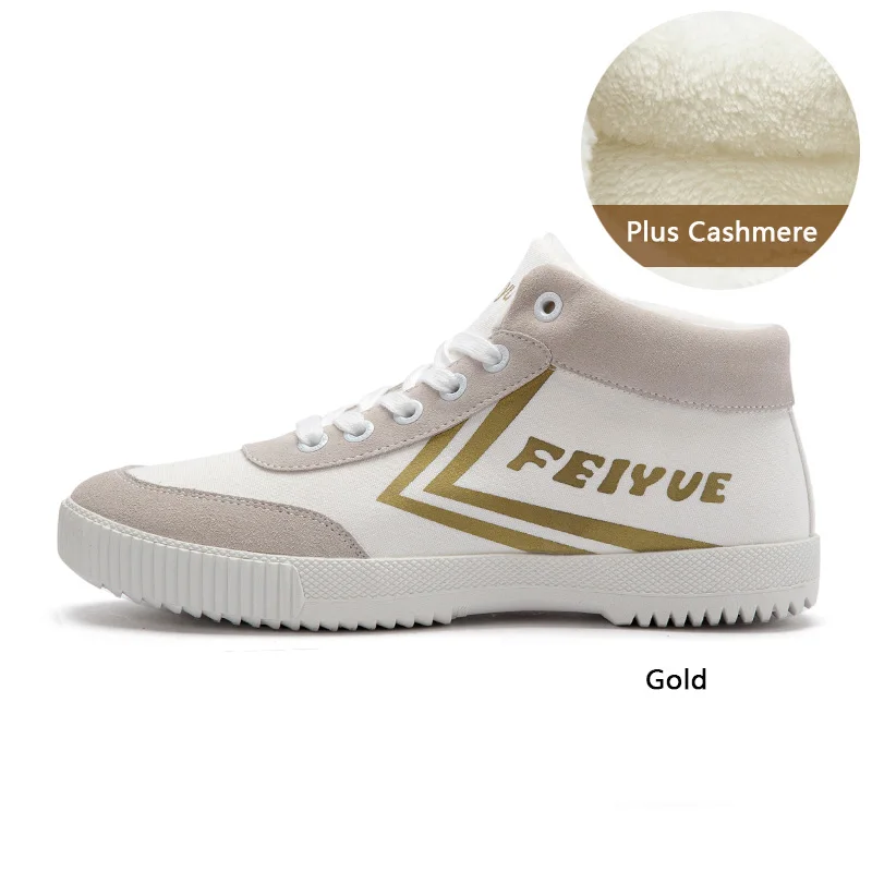 Feiyue/зимняя парусиновая обувь; коллекция 8189 года; Мужская и женская обувь; вулканизированные кеды; хлопковая обувь; рыцарские туфли на плоской подошве с высоким берцем; 3 цвета; - Цвет: Gold