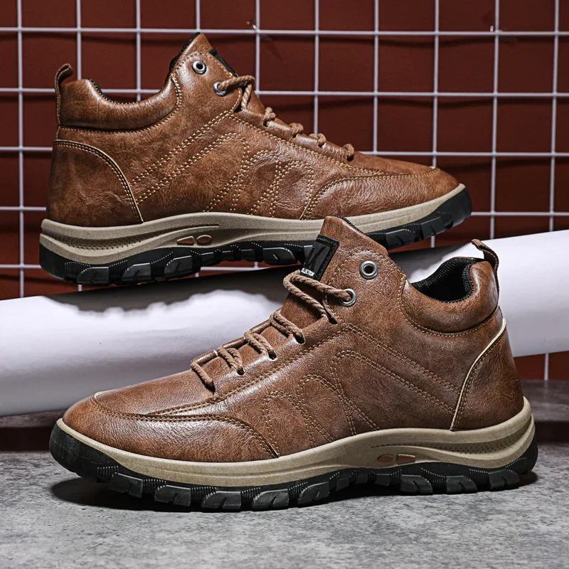 

Men Boots Outdoor Walking Casual Shoes Comfortable Leather Sneakers Men 2021 New Male Rubber Flats Ankle Boots Men Shoes Boots