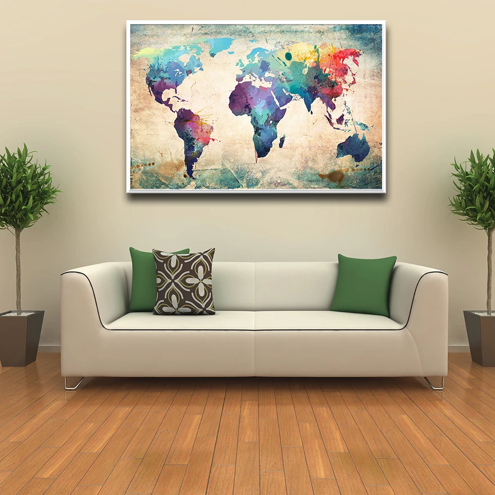 Настенная картина с забавной картой мира винтажный декор холст|Рисование и