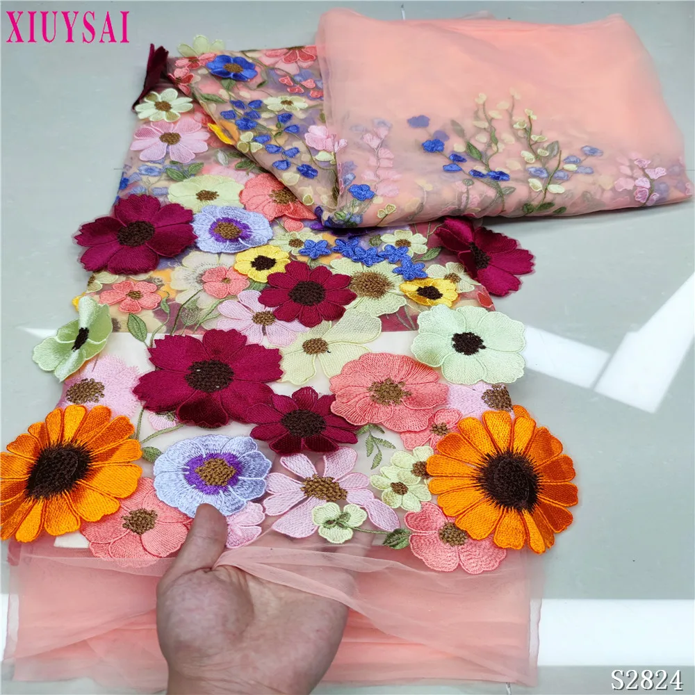 Роскошное Африканское кружево с 3D цветочной вышивкой французская Тюлевая