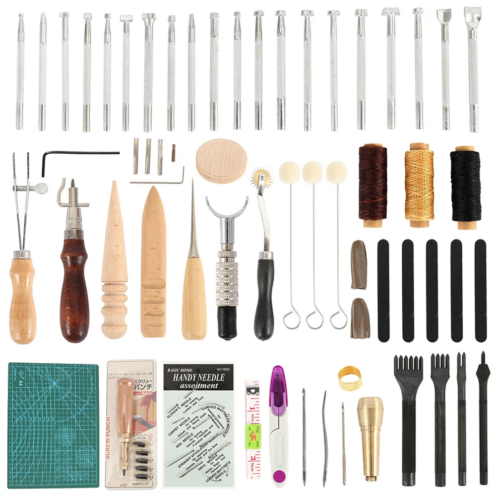 

69pcs/set Leather Craft Tools Kit Professional Hand Sewing Stitching Punch Carving Work Saddle Groover Set Accessories DIY