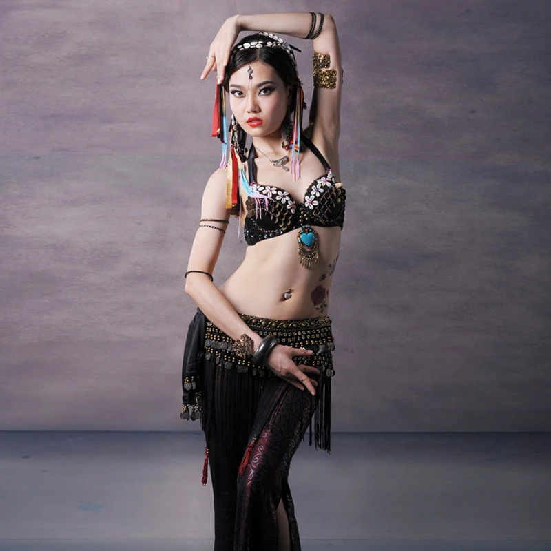 Женский костюм для танца живота комплект из 3 предметов бюстгальтер пояс штаны