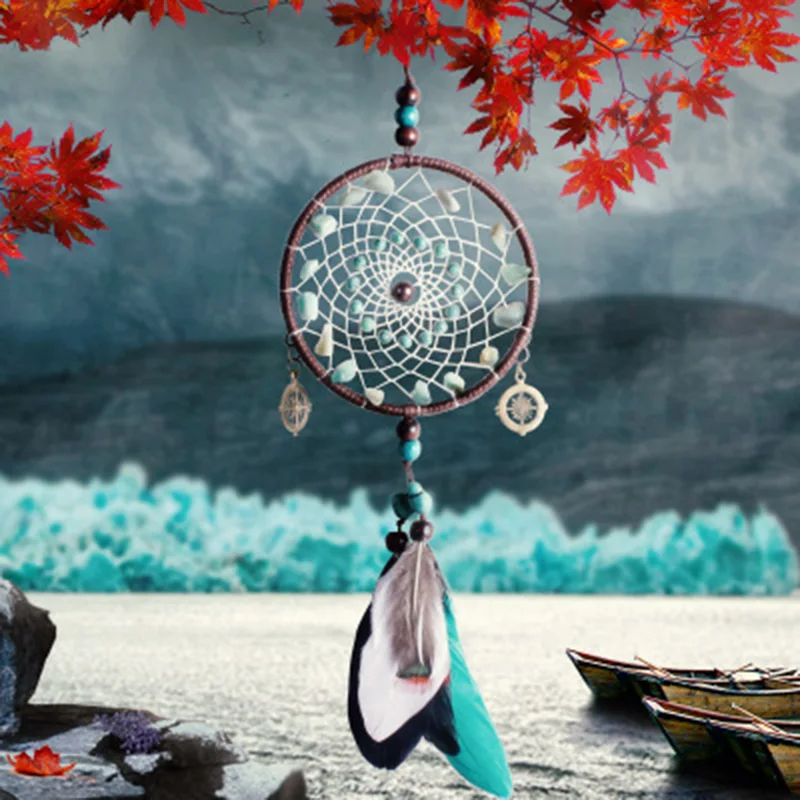 

Car Pendant Turquoise Dreamcatcher Feather Hanging Car Rearview Mirror Ornament Indian Style Handicraft Auto Interior Decoration