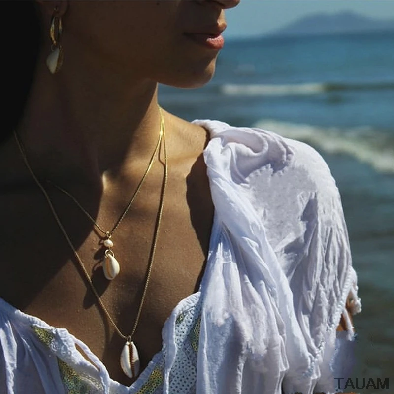 Ожерелье женское многослойное в богемном стиле с ракушками и искусственным