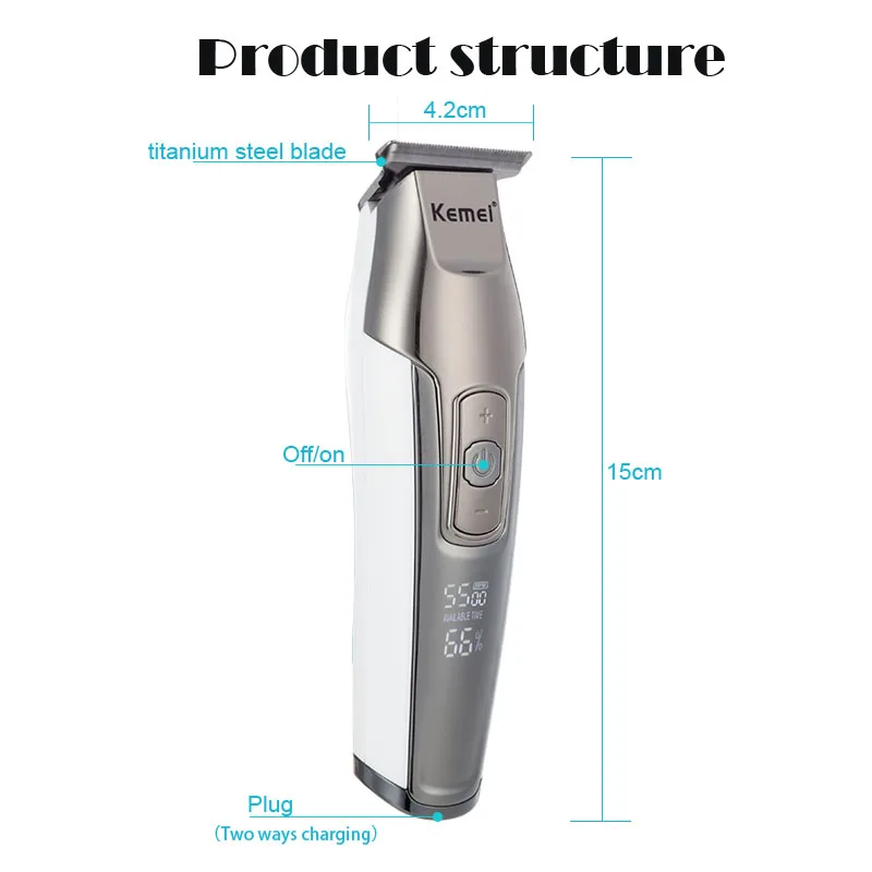 Kemei профессиональная машинка для стрижки волос с ЖК дисплеем триммер бороды
