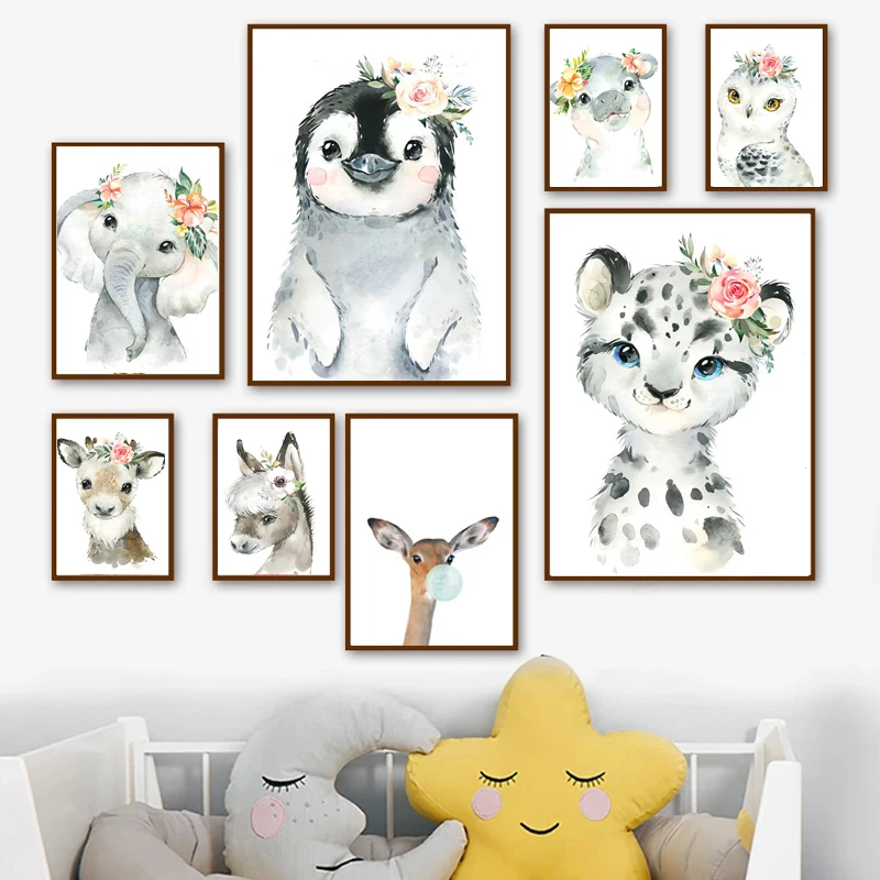 

Fashion Cute Head Flower Small Animal Elephant Monkey Cat Dog Giraffe Kindergarten Nursery Child Room Home Decoration Picture