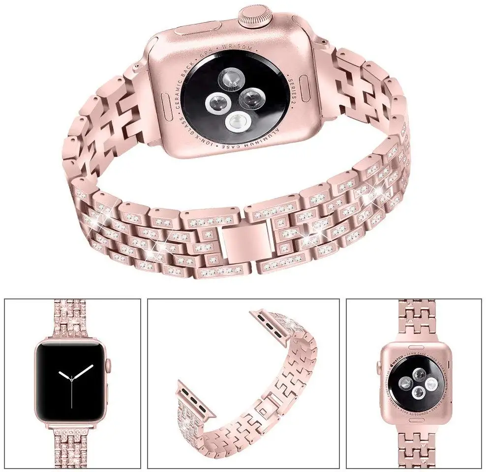 Алмазный ремешок из нержавеющей стали pulseira для apple Watch band 4 (iwatch 5) 44 мм 40 watch 3 2 1 42 38