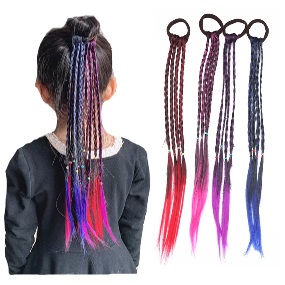 

Simple Girls Colorful Wigs Ponytail Hair Accessories Headband Rubber Band Beauty Kids Twist Braid Rope Headdress Child Gift 40CM