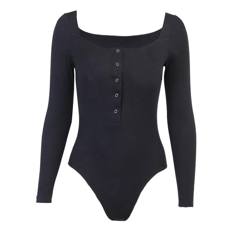 

Women Solid Color Slim V Neck Knitted Bodysuit Knitted Buttons Rompers Autumn 2020 Casual Skinny Elastics Bodysuit