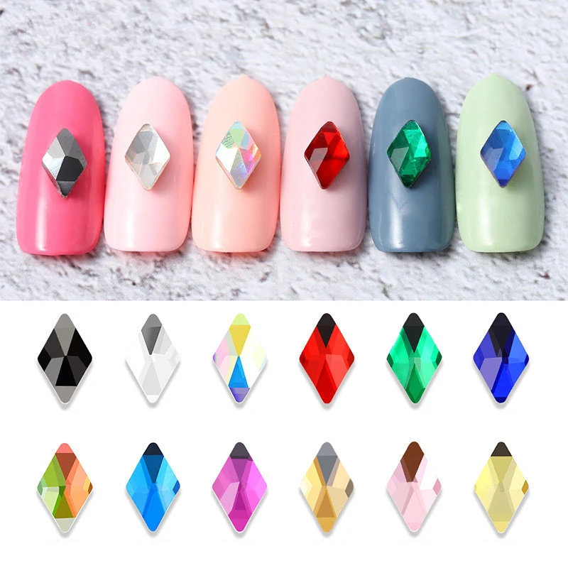 

30/100Pcs Nail Art Rhinestone 6x10mm Rhombus Flat Crystal Glass 3D Fingernail DIY Decoration Fashion Classic Style Accessories