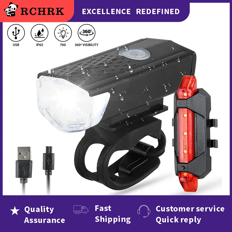 

USB Rechargeable Bike Light MTB Bicycle Front Back Rear Taillight Cycling Safety Warning Light Waterproof Bicycle Lamp Flashligh