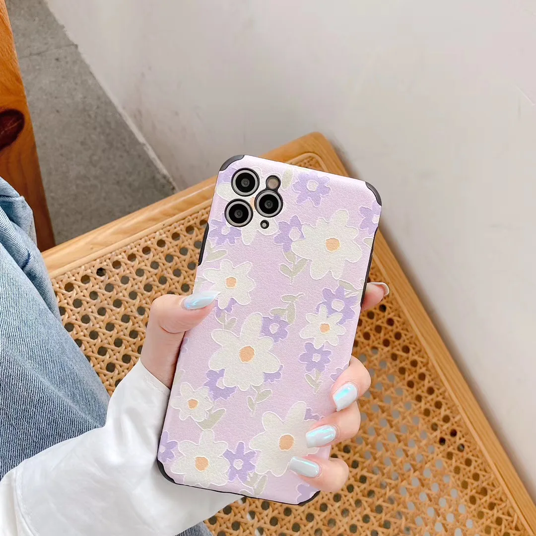 Фиолетовый чехол для телефона из искусственной кожи с ромашками iPhone 11 Pro Xr XS Max SE2020