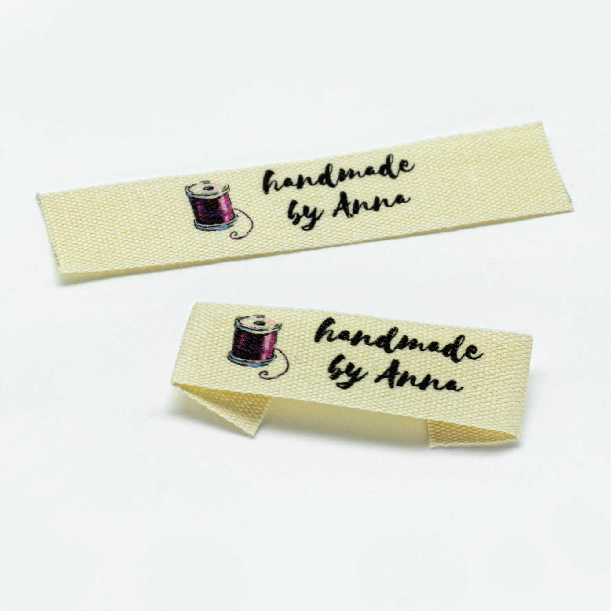 

Custom Beige　Sewing label, Fold, Custom Clothing Labels - Fabric Name Tags, Logo or Text, Cotton Ribbon, Custom Design (FR181)