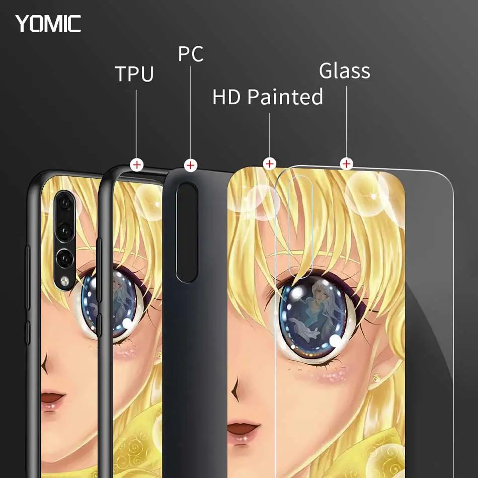 

Sailor Moon Cute Tempered Glass Case for Huawei P30 P Smart Z P40 Pro Plus P10 P20 Lite 2019 Shell Cell Phone Housing Cover