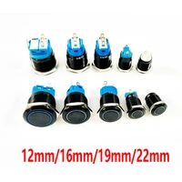 black push button switch 12161922mm waterproof illuminated led light metal flat momentary switches with power mark 5v 12v 24v