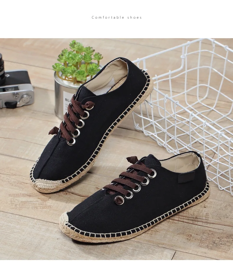 

REDESS Fashion Mens Casual Hemp Soft Slip on Loafers for men Breathable Male Espadrille Fisherman Shoes Flats