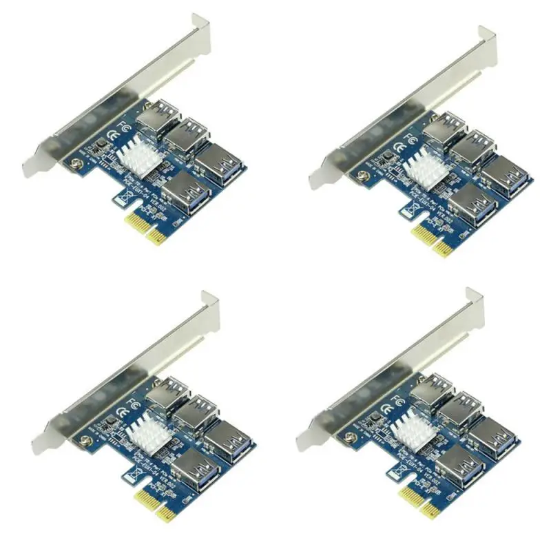 

4 шт. PCI-E к PCI-E адаптеру 1 поворот 4 PCI-Express слот 1x к 16x USB 3,0 майнинговая специальная переходная карта PCIe часть для BTC Miner Mining