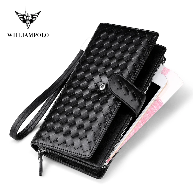 Мужской кошелек WILLIAMPOLO итальянский вязаный Изысканный клатч из натуральной кожи