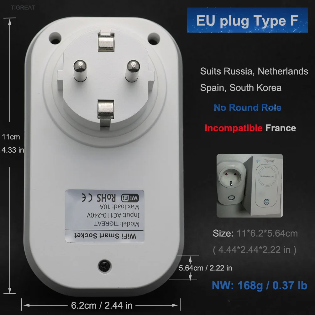 Wi Fi розетка смарт штепсельная вилка стандарта ЕС США Великобритании AU BR Мощность